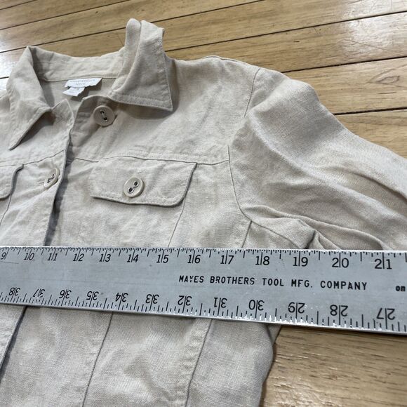 Charter Club Petite 100% Linen Shacket Womens PM M Shirt Jacket Beige Grunge* - Picture 7 of 16